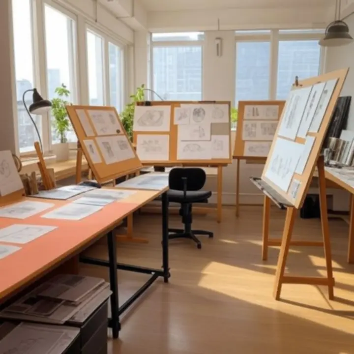 Inspiráló, kortárs design stúdió belső tér hangulatos megvilágítással